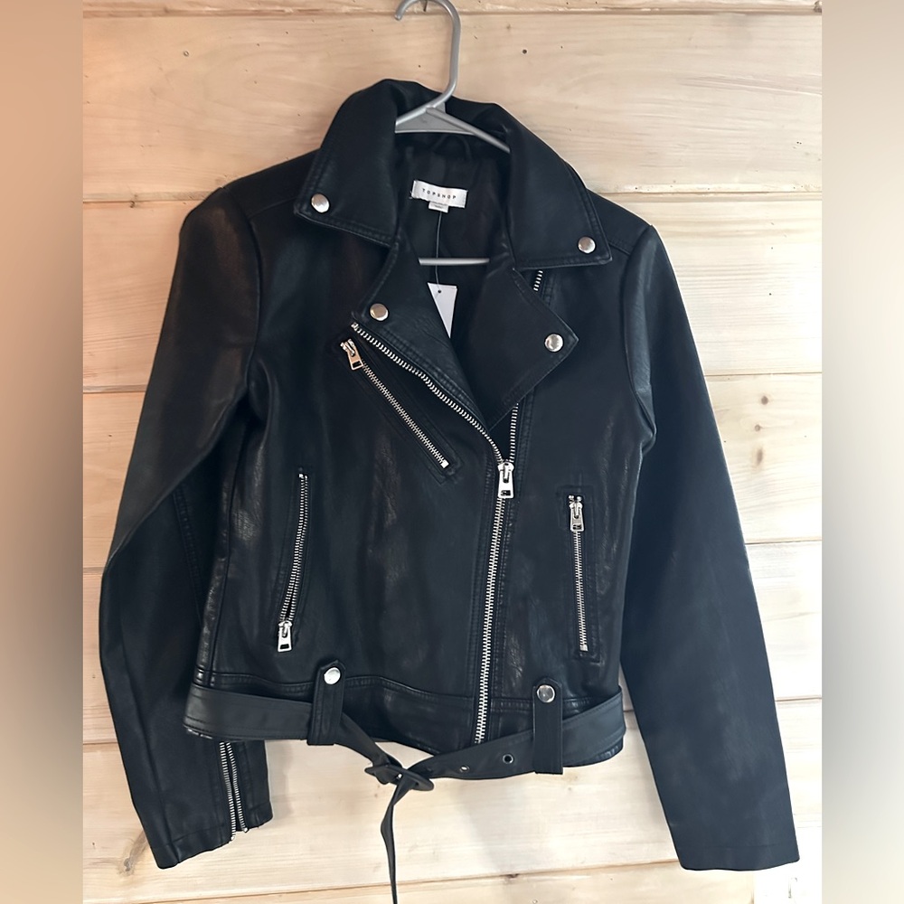 Topshop black faux leather moto jacket - Picture 1 of 10